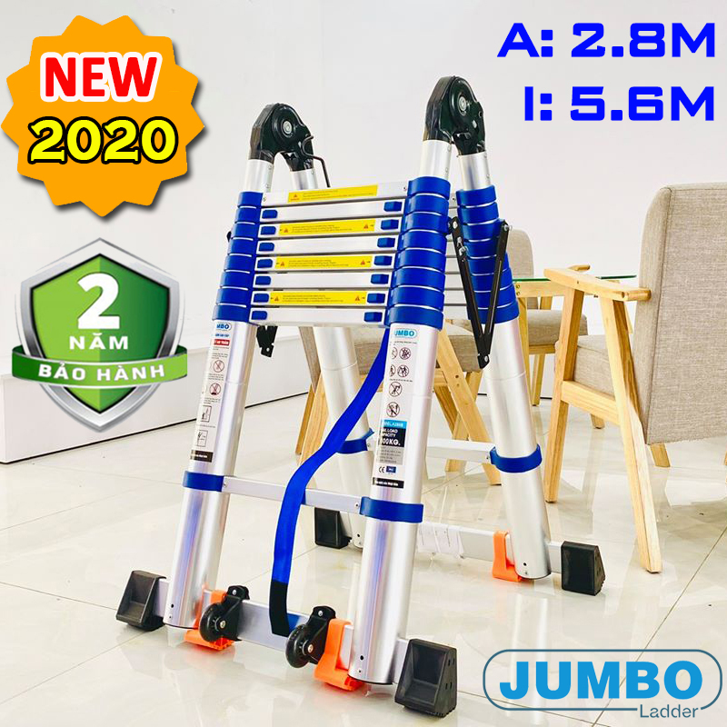 Thang nhôm rút xếp đôi JUMBO A280B Chữ A: 2.8M chữ I: 5.6M NEW 2020 ( Bảo hành 2 năm)