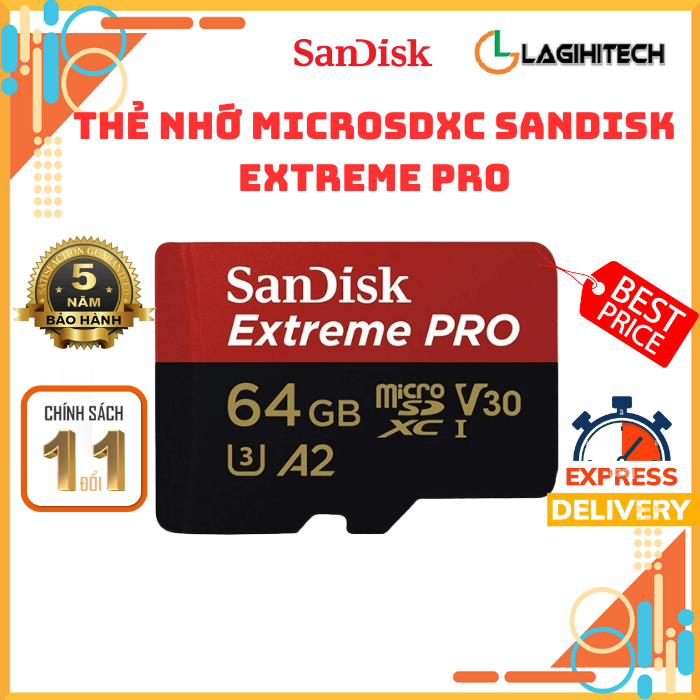 (Lagihitech) Thẻ nhớ MicroSDXC SanDisk Extreme PRO A2 V30 U3 64GB / 128GB / 256GB / 512GB / 1TB Class 10 UHS-I 200MB/s - Chính Hãng Sandisk