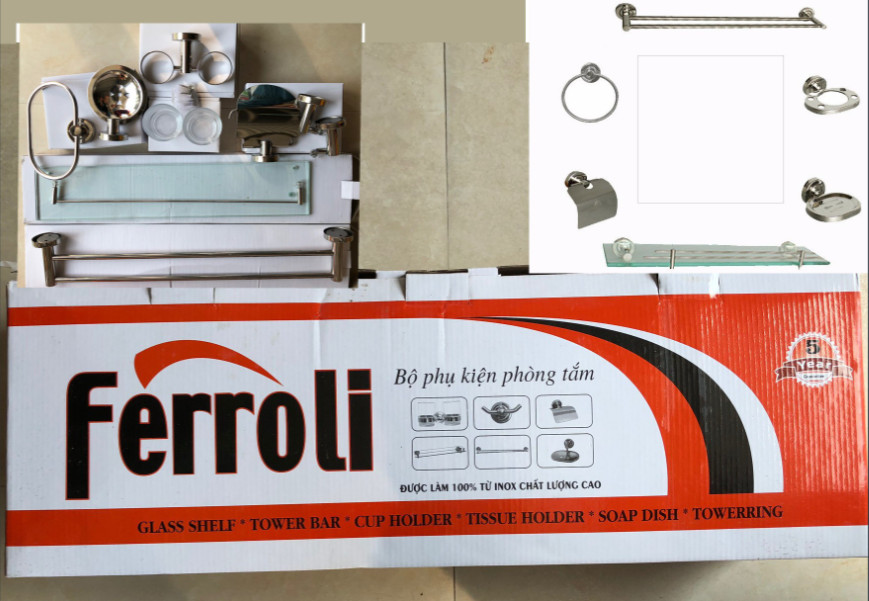 Phụ kiện phòng tắm cao cấp inox 304, bộ phụ kiện nhà tắm cao cấp 7 món, thiết bị nhà tắm đủ bộ đẹp inox đẹp