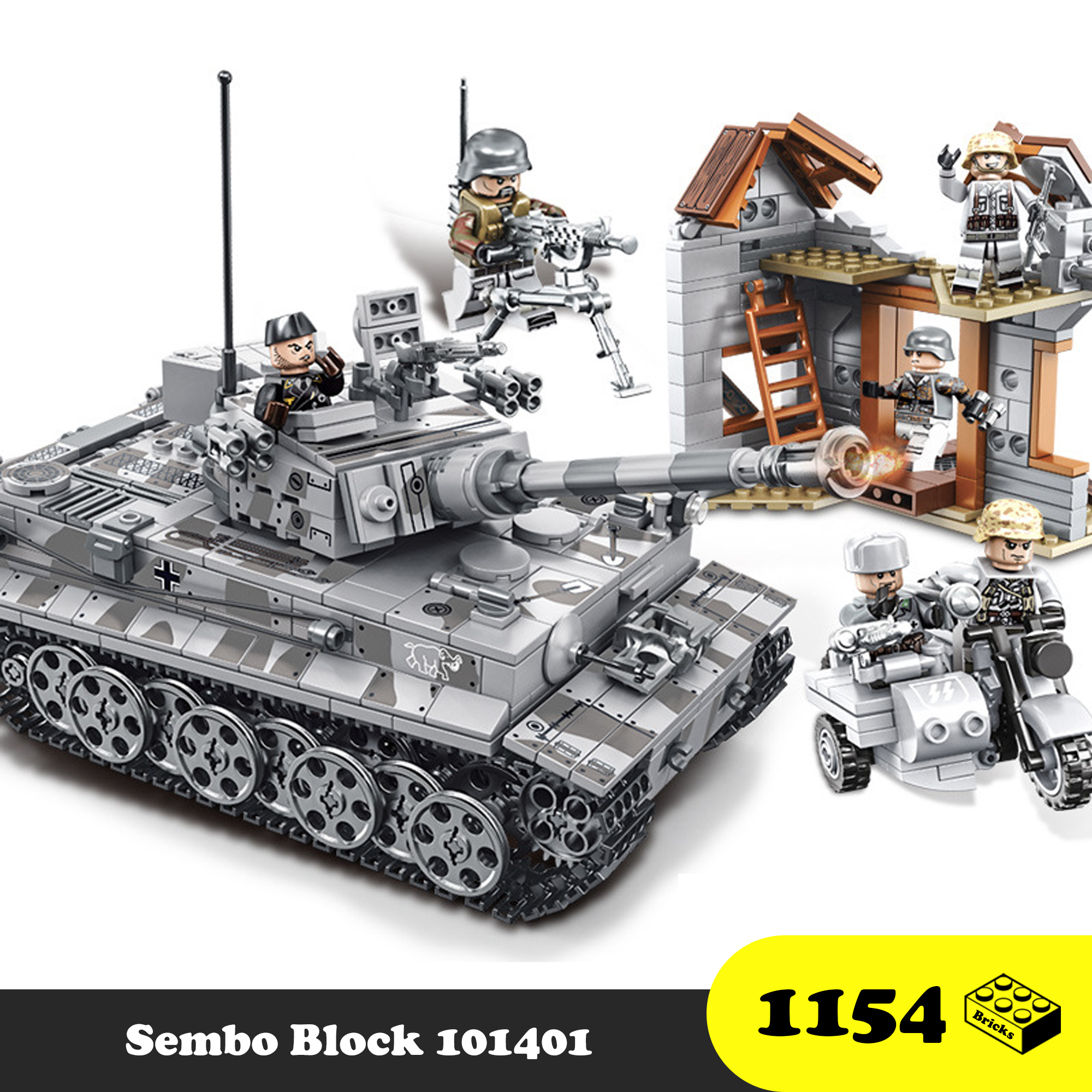 Đồ chơi Lắp Ráp Xe Tăng Quân sự Đức Tiger I, Sembo Block 101401 Lego Tank Amored Germany, Xếp hình thông minh [1154 mảnh]