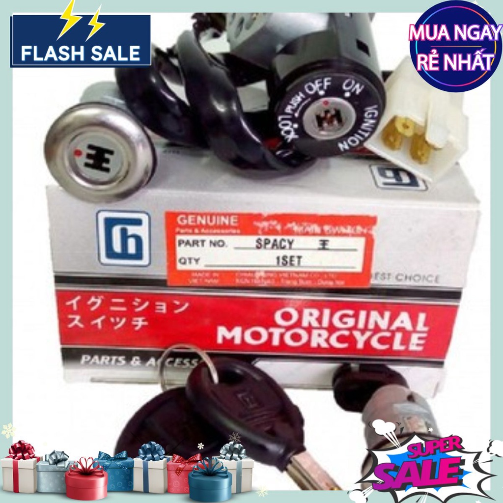 Bộ ổ khóa điện spacy 6 cạnh, có yên xe