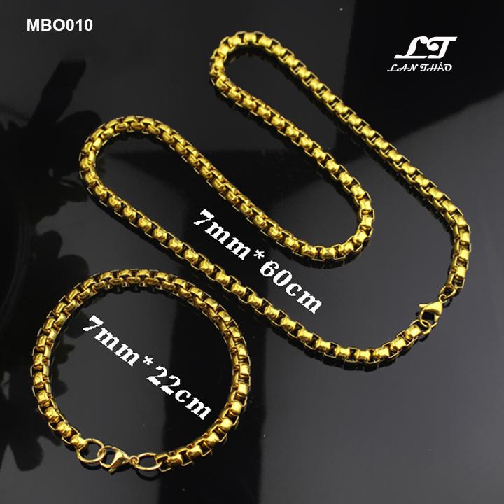 [HCM]Bộ trang sức nam dây chuyền lắc tay 7li mạ vàng Không đen không gỉ sét MBO010