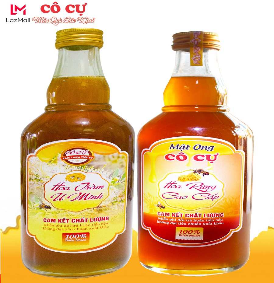 Combo 2 chai: mật ong nguyên chất hoa rừng cao cấp 500ml + mật ong hoa tràm u minh 500ml - cam kết chất lượng từ gian hàng chính hãng