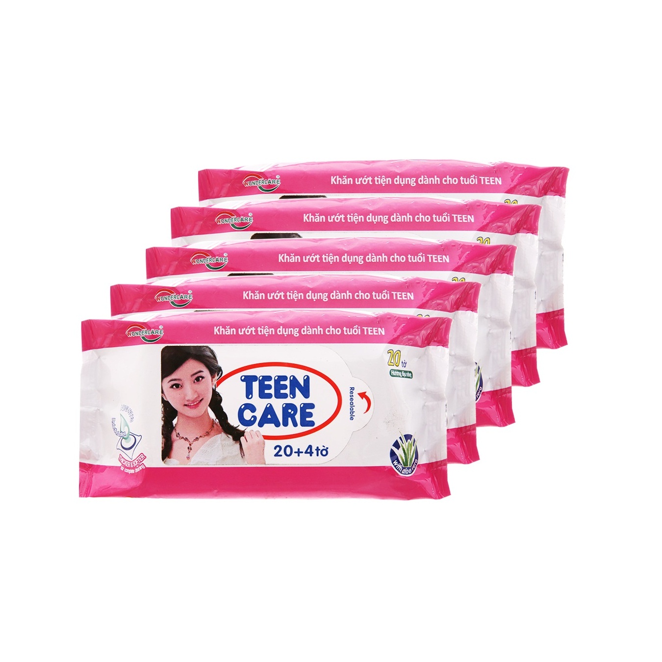 Combo 5 gói Khăn ướt TeenCare 20 miếng – Hương Romatic , tiện mang theo khi du lịch