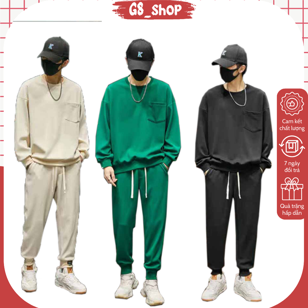 Bộ Nỉ Nam Nữ Thu Đông Trơn Túi Ngực - Set Đồ Bộ Thể Thao Mặc Nhà Unisex - Nguyên Bộ Áo Khoác Hoodie Sweter Quần Nỉ Jogger Lót Bông Cổ Tròn Dài Tay Có Nón Dày Dặn Mềm Mịn - Viedeo Ảnh Thật Có Tách Lẻ Quần Áo Khách Cần. G8 01