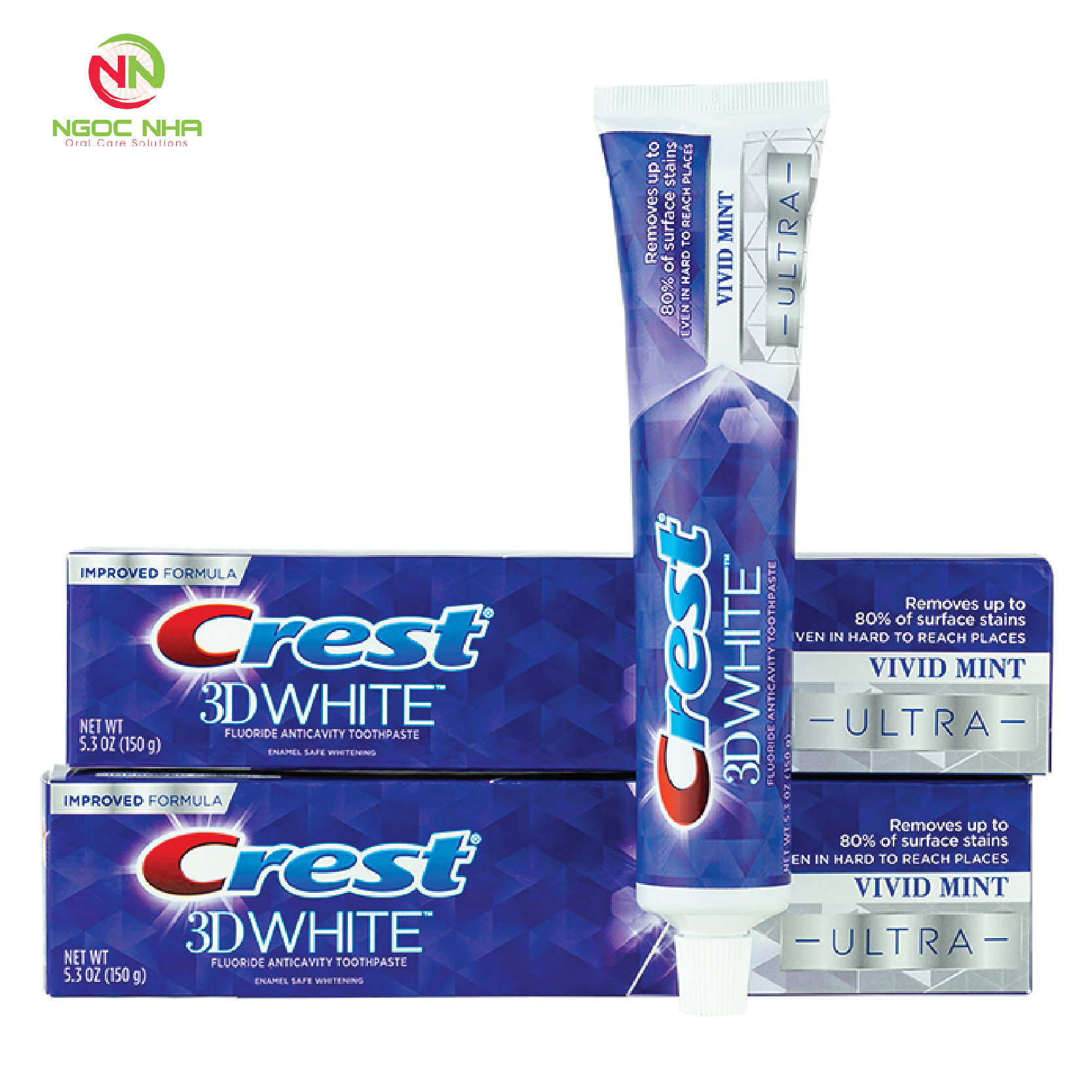 Kem đánh răng trắng răng vị bạc hà Crest 3D White Vivid Mint Ultra 158g hàng Mỹ