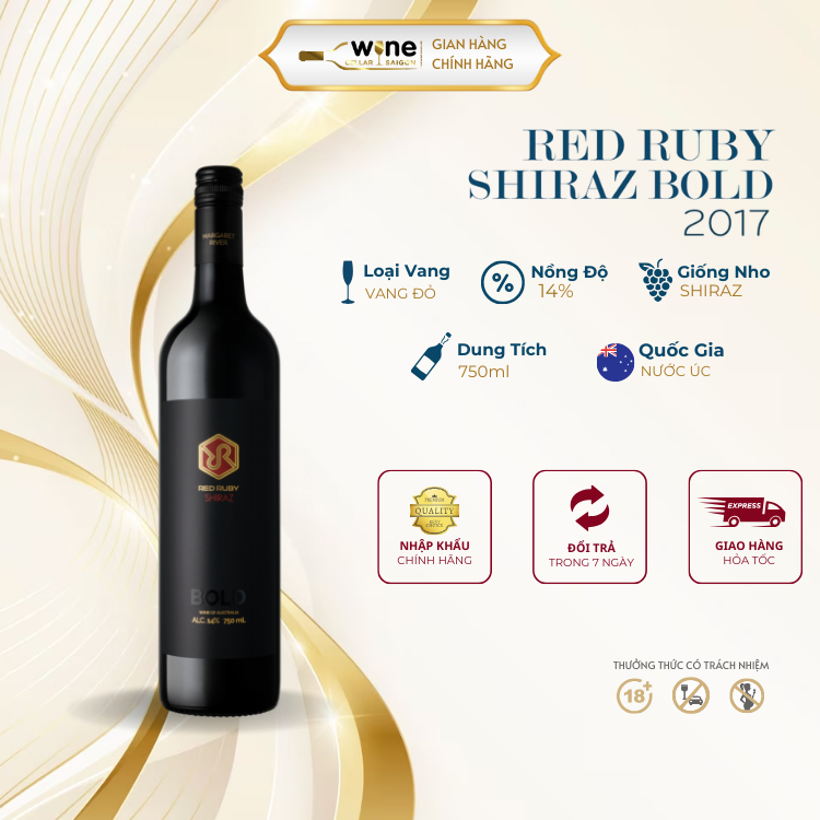 Rượu vang đỏ Úc Red Ruby Shiraz Bold 2017 chính hãng nhập khẩu 750ml nồng độ cồn 14% Rượu Vang Sài Gòn