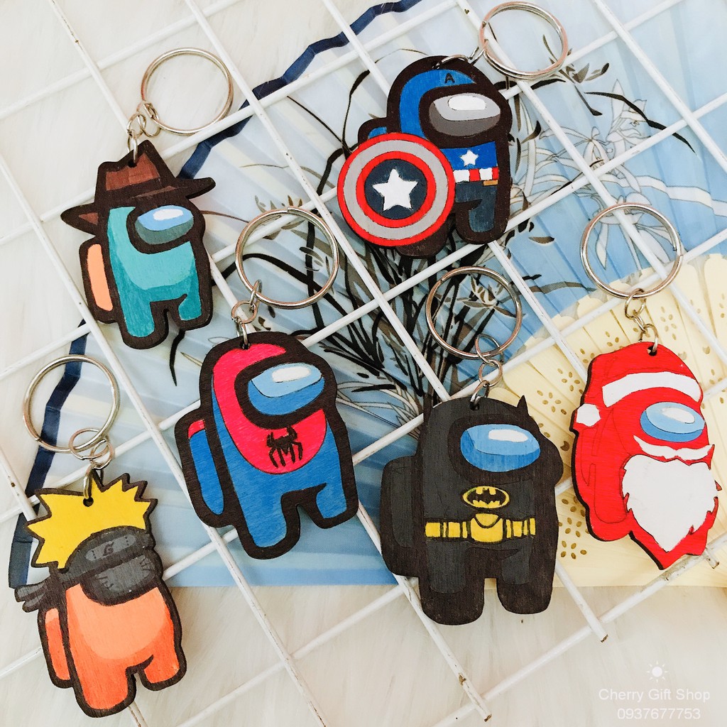 Móc khóa gỗ among us dễ thương 4cm ảnh shop chụp