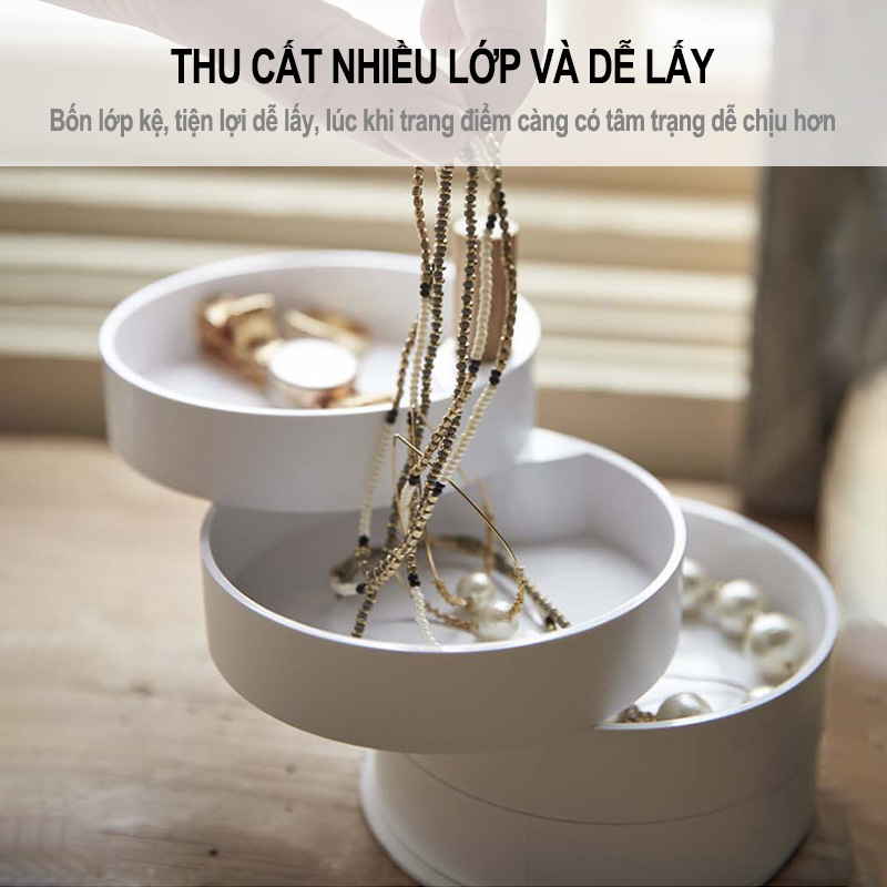Hộp đựng trang sức hình tròn nhiều tầng thiết kế đơn giản nữ tính vừa chứa đồ vừa trang trí - INTL