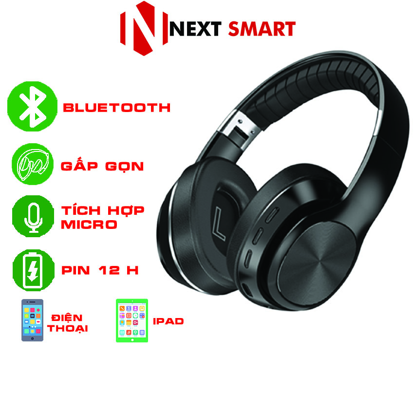 Tai nghe chụp tai headphone bluetooth NEXT SMART tai nghe chụp đầu không dây siêu bass sang trọng pin 12 tiếng cho smartphone ipad macbook