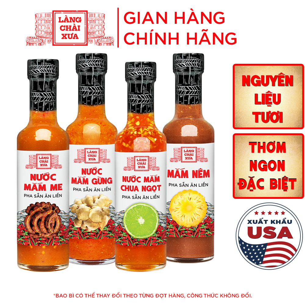 COMBO 4 VỊ nước chấm pha sẵn Mắm nêm, Nước mắm chua ngọt, Nước mắm gừng, Nước mắm me Làng Chài Xưa