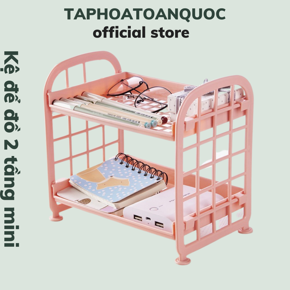 Kệ nhựa mini 2 tầng để đồ đa năng tháo lắp dễ dàngg, giá để đồ nhỏ gọn đựng nhiều vật dụng tiết kiệm không gian, đồ dùng nhà bếp nhà tắm, Taphoatoanquoc