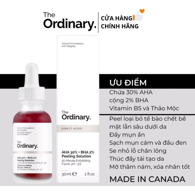 Tinh chất peel da the ordinary aha 30%+bha 2% peeling solution 30ml