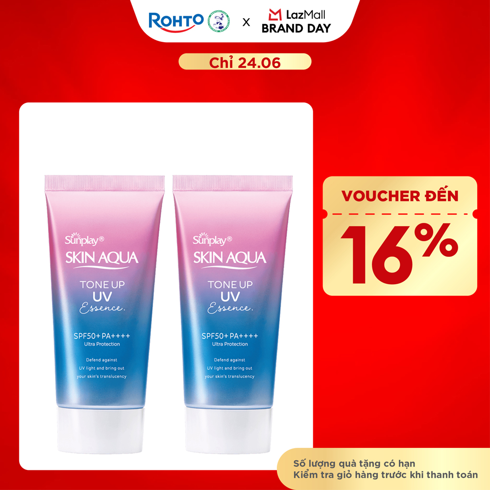 [VB] Bộ đôi kem chống nắng nâng tông Skin Aqua Tone up Lavender cho da tối màu  da vàng, dạng tinh chất Sunplay Skin Aqua Tone Up UV Essence Lavender SPF 50+ PA++++ 50g