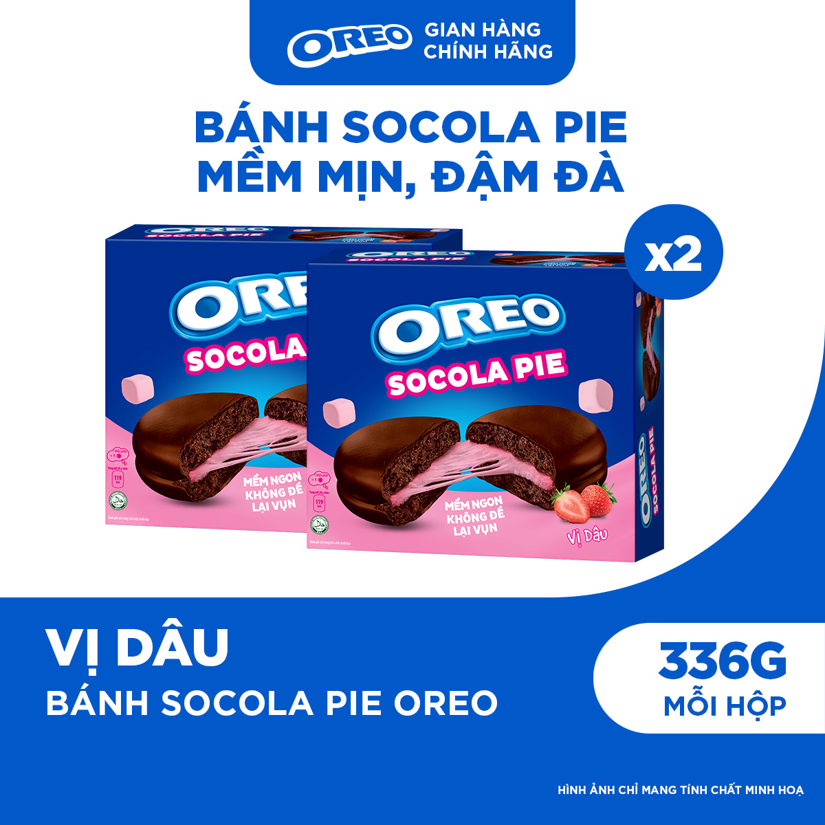 Combo 2 Bánh Socola Pie Oreo Vị Dâu 336g