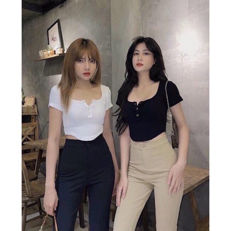Áo Croptop cúc Ngực body sexy nữ đen trắng