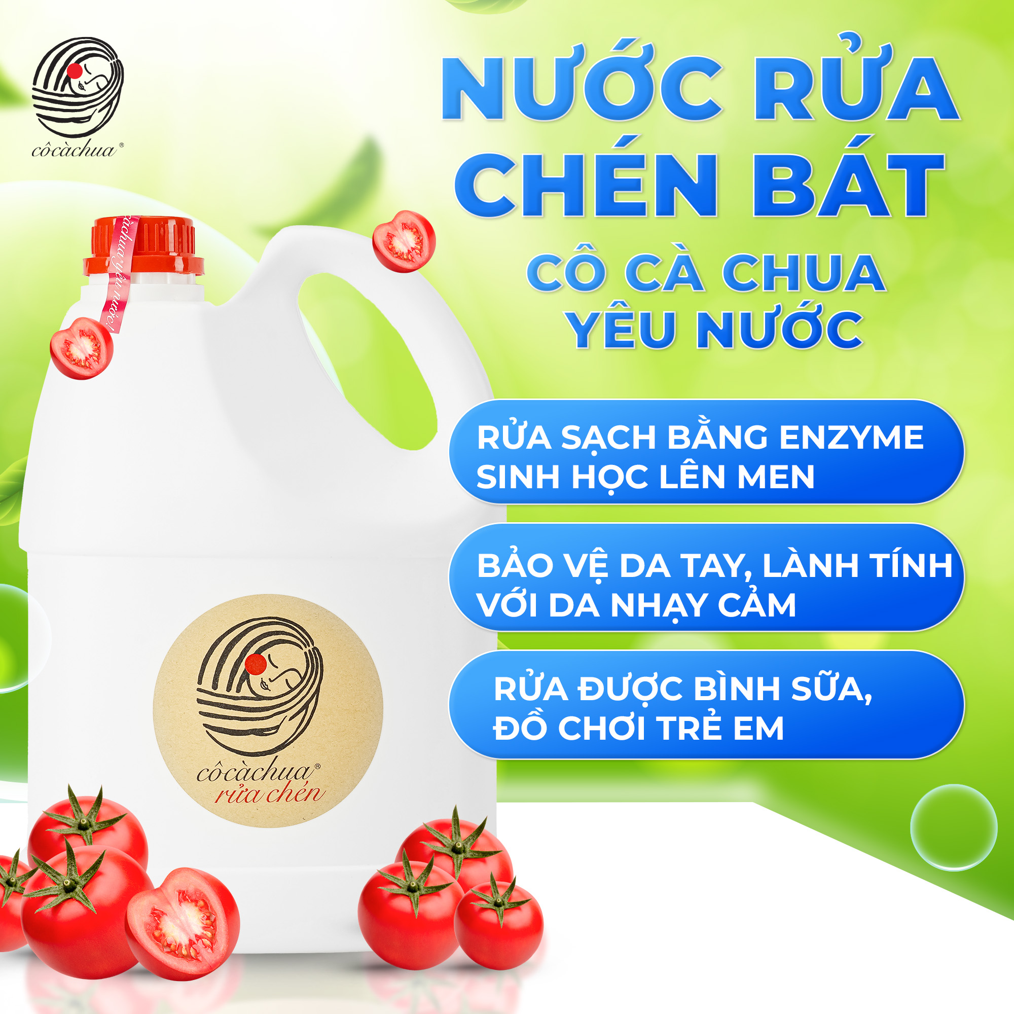  Nước Rửa Chén Sinh Học Cô Cà Chua Yêu Nước Đậm Đặc Sạch Dầu Mỡ Hương Bạc Hà Bảo Vệ Tay YN 