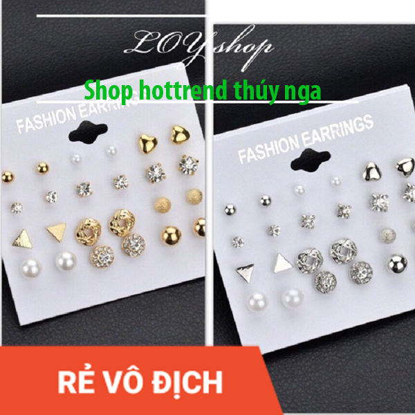 Set Khuyên Tai 12 Đôi Bông Tai Cho Nàng Diện Mỗi Ngày