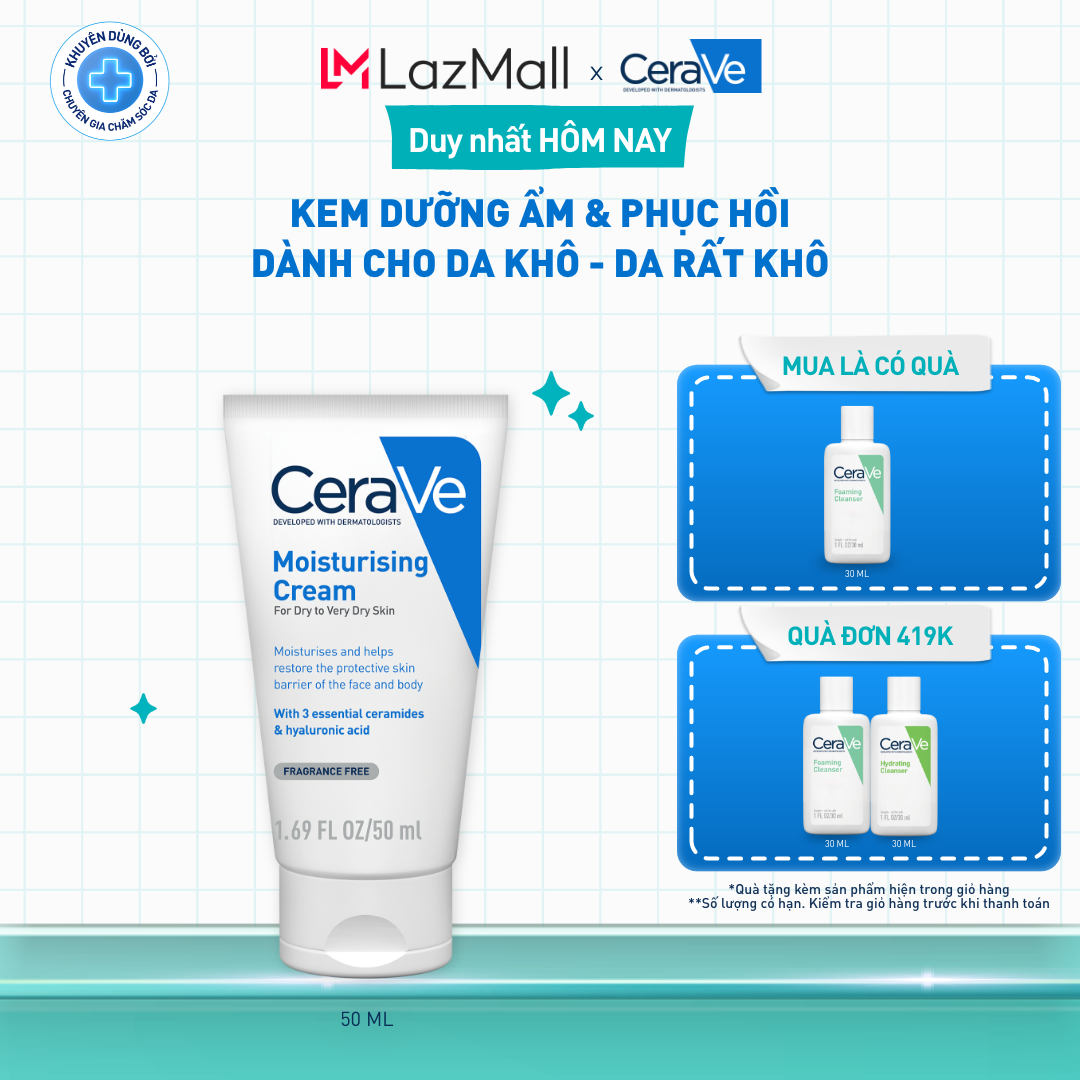 Kem dưỡng ẩm phục hồi chuyên sâu và giữ da ẩm mịn suốt 48H CERAVE MOISTURISING CREAM 50ML