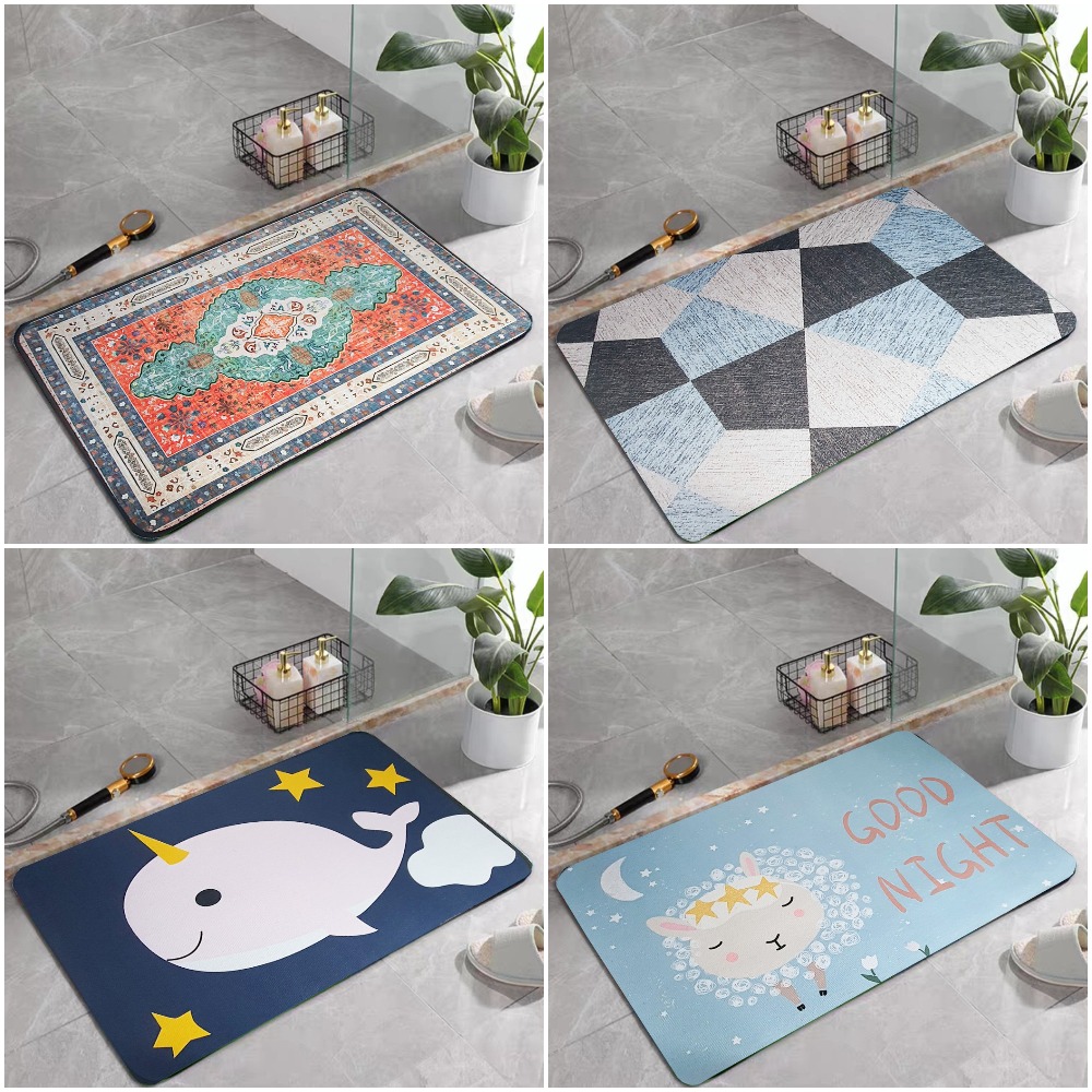 Thảm lau chân, thảm chùi chân nhà tắm hút nước, chống trơn trượt kích thước 60x40cm dễ giặt sạch đa họa tiết và tiện lợi