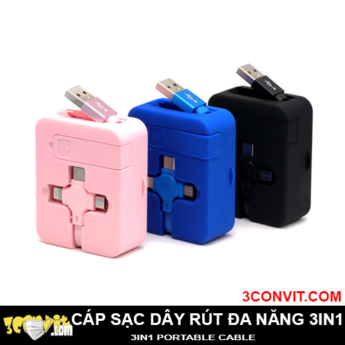 Cáp sạc usb 3in1 rút gọn đa năng