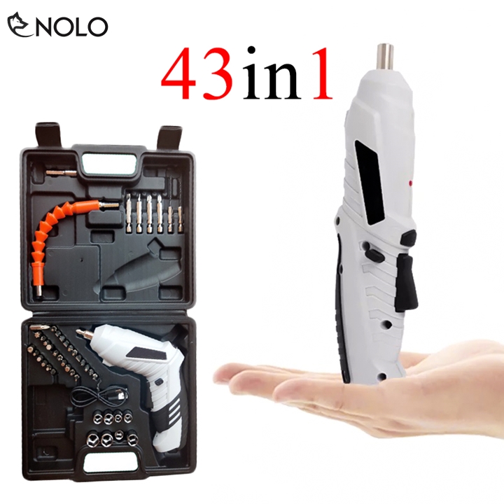 Bộ máy khoan vặn vít pin sạc 3,6v 43in1 tuoyo model ty01 xoay đảo chiều có kèm đầu nối dài mũi vít