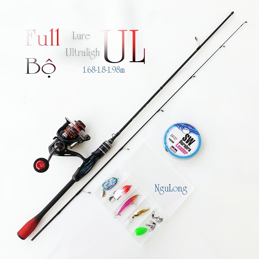 Bộ cần câu lure đứng carbon ul đen đỏ máy câu Deukio FS2000 tặng bộ mồi câu BCM19- Đứng