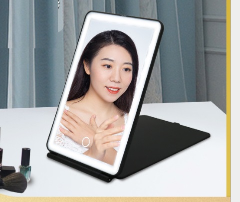 Gương trang điểm gấp gọn có đèn, gương cầm tay để bàn đèn LED PU mirror, face, eyelash kính led nắp gập