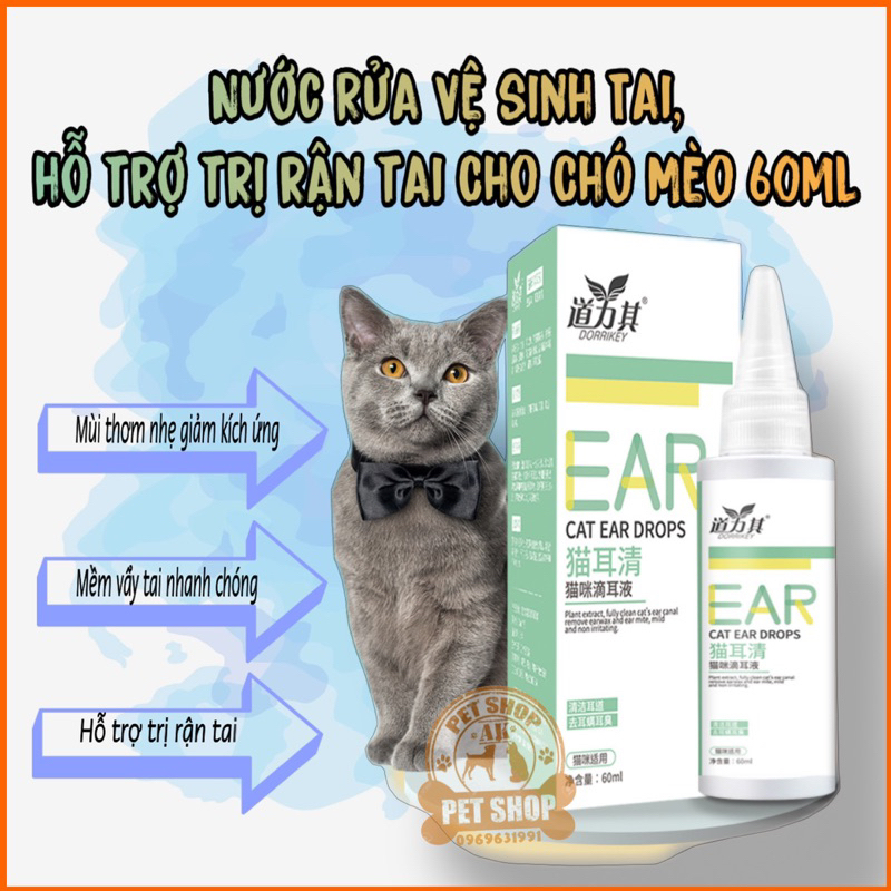 Nước Rửa Vệ sinh Tai, hỗ trợ trị rận tai Cho Chó Mèo Ear Cleaning 60ml