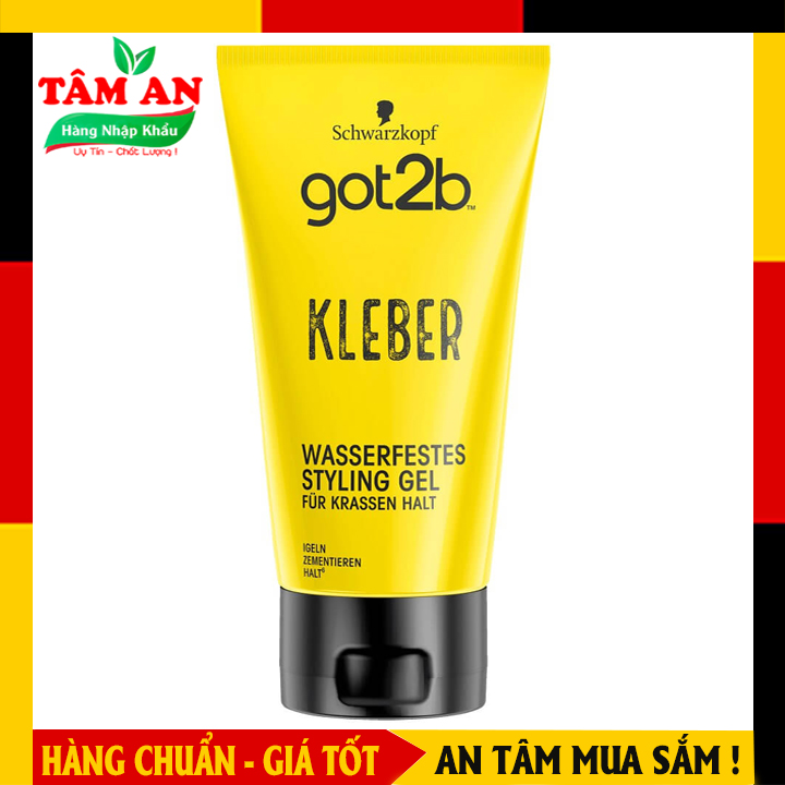 Keo vuốt tóc nam cứng Schwarzkopf Got2b Kleber Wasserfest, gel vuốt tóc nam tạo kiểu, keo vuốt tóc nam giữ nếp tóc, 150ml