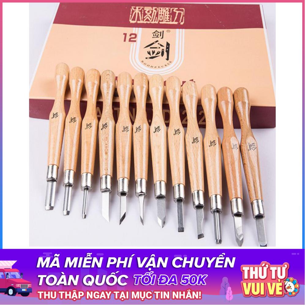 Bộ 12 Dao Khắc Gỗ Nhật Bản Lưỡi Thép SK7 Dao Điêu Khắc Gỗ Bút Khắc Gỗ Dụng Cụ Chạm Khắc Gỗ Cầm Tay