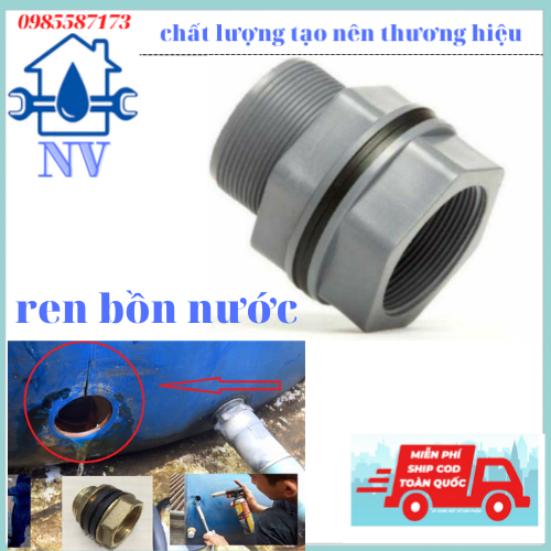 Ốc Rốn Téc, bồn nước nhựa, ren bồn nước 27- 42 nhụa ABS, điện nước nhật vũ