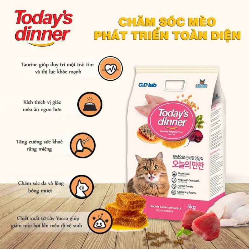 Today's dinner - Hạt thức ăn cân bằng dinh dưỡng cho mèo mọi lứa tuổi 5kg