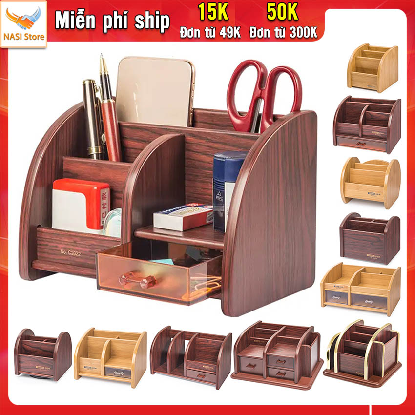 Hộp đựng bút để bàn cao cấp NS08 NASI Store bằng gỗ đẹp sang trọng cứng chắc kệ bút học sinh khay đựng bút văn phòng phẩm