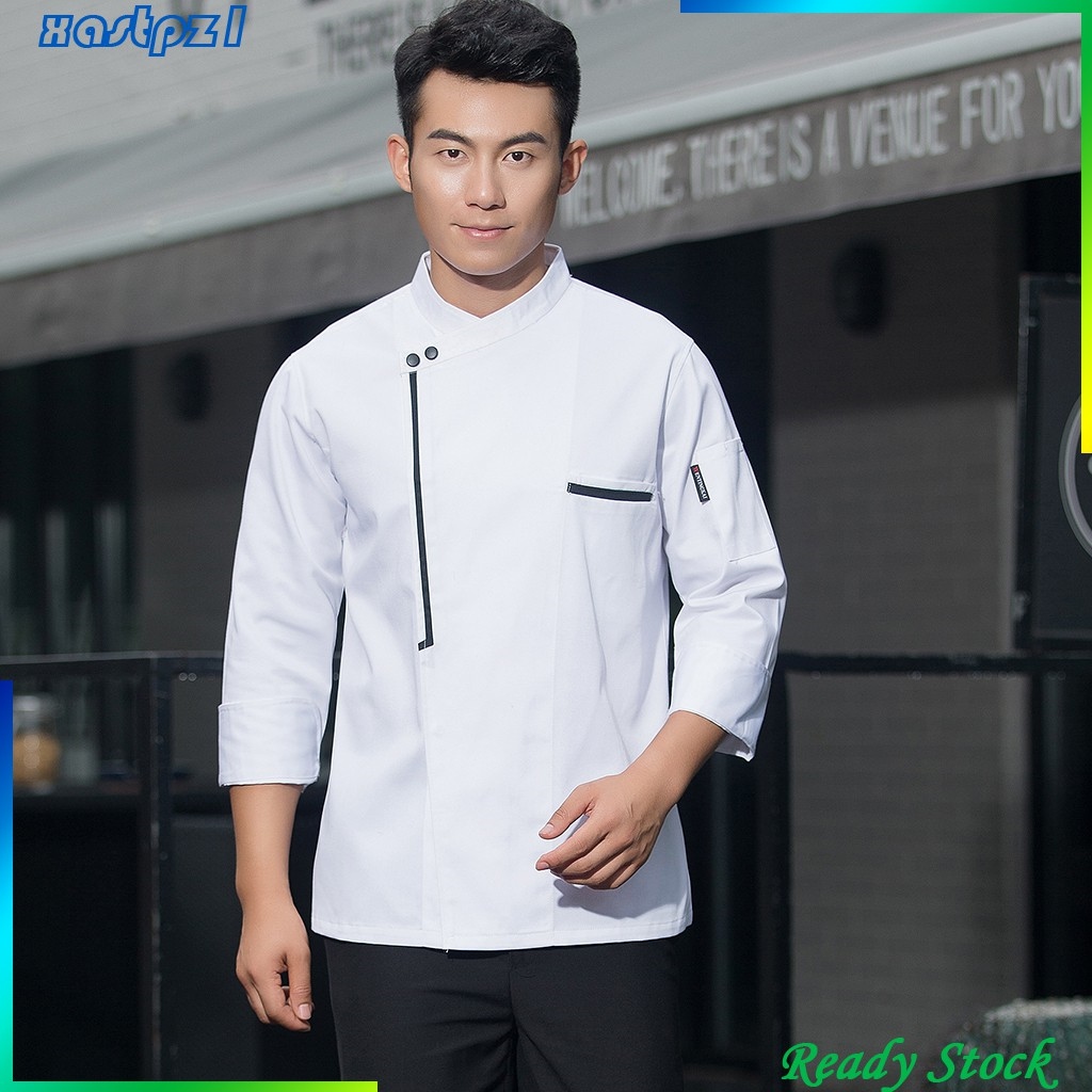 ♝∈ [Ready Stock] Chef Jacket Coat Restaurant Kitchen Catering Cook Uniform Retro Long Sleeves