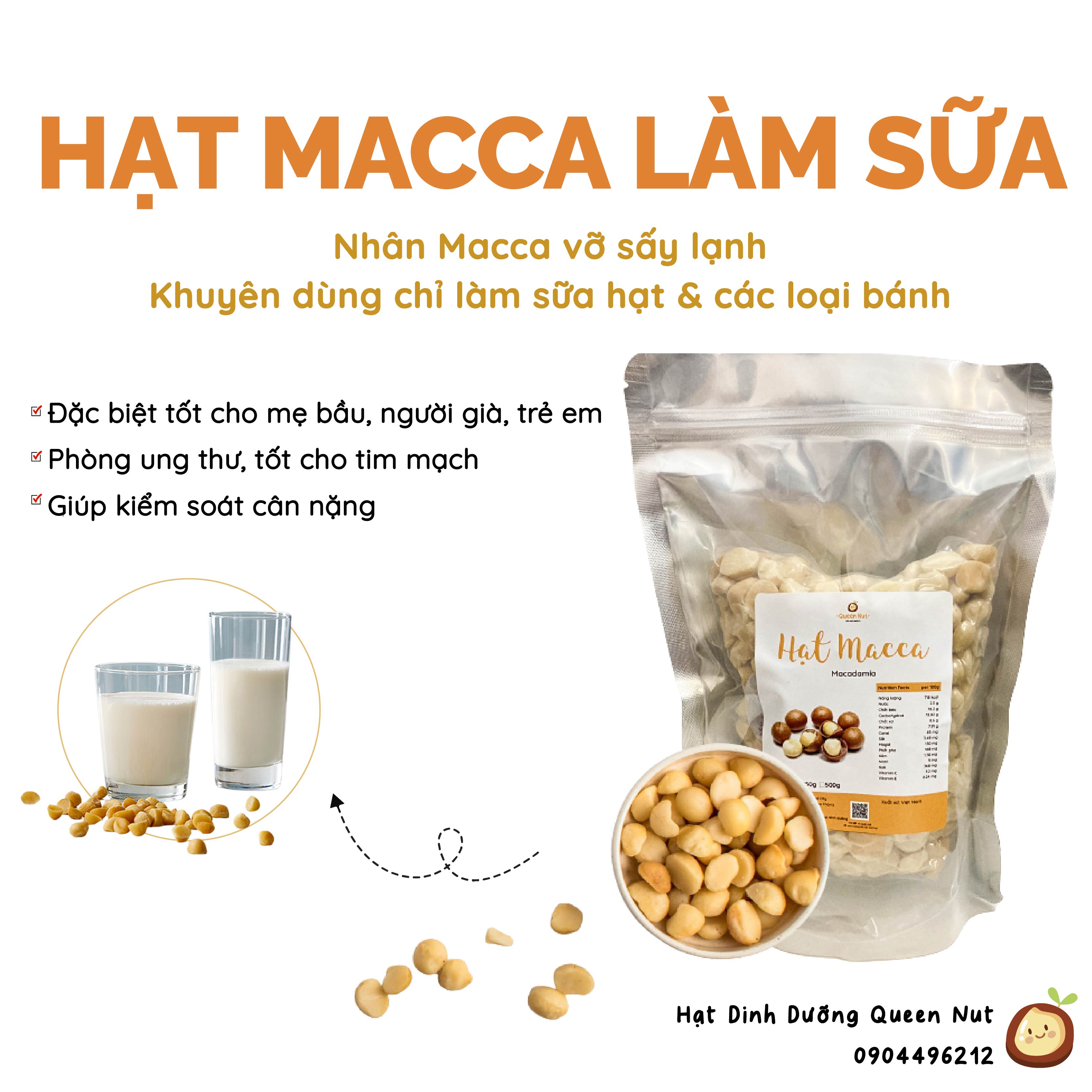 Nhân macca tây nguyên vỡ sấy lạnh chuyên dùng làm sữa hạt 500g - tặng sổ tay công thức sữa hạt