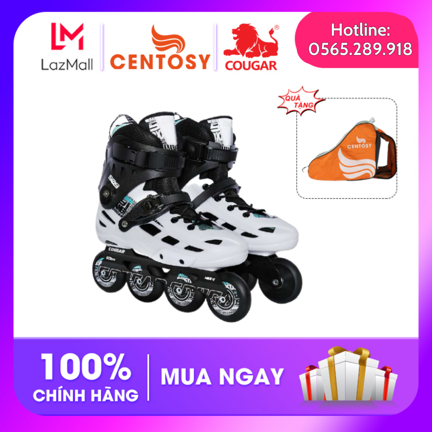 Giày Patin Cougar MZS 509C – (2 màu) , Giày Patin Người Lớn tặng kèm túi đựng giày chuyên dụng