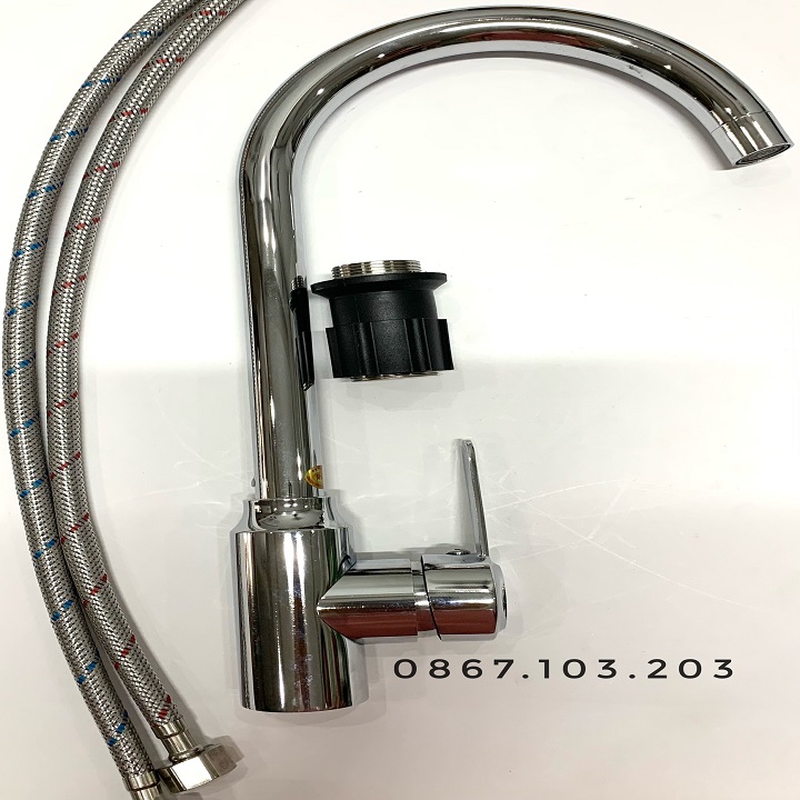 Vòi rửa chén nóng lạnh gắn chậu xi phi 24 inox bóng