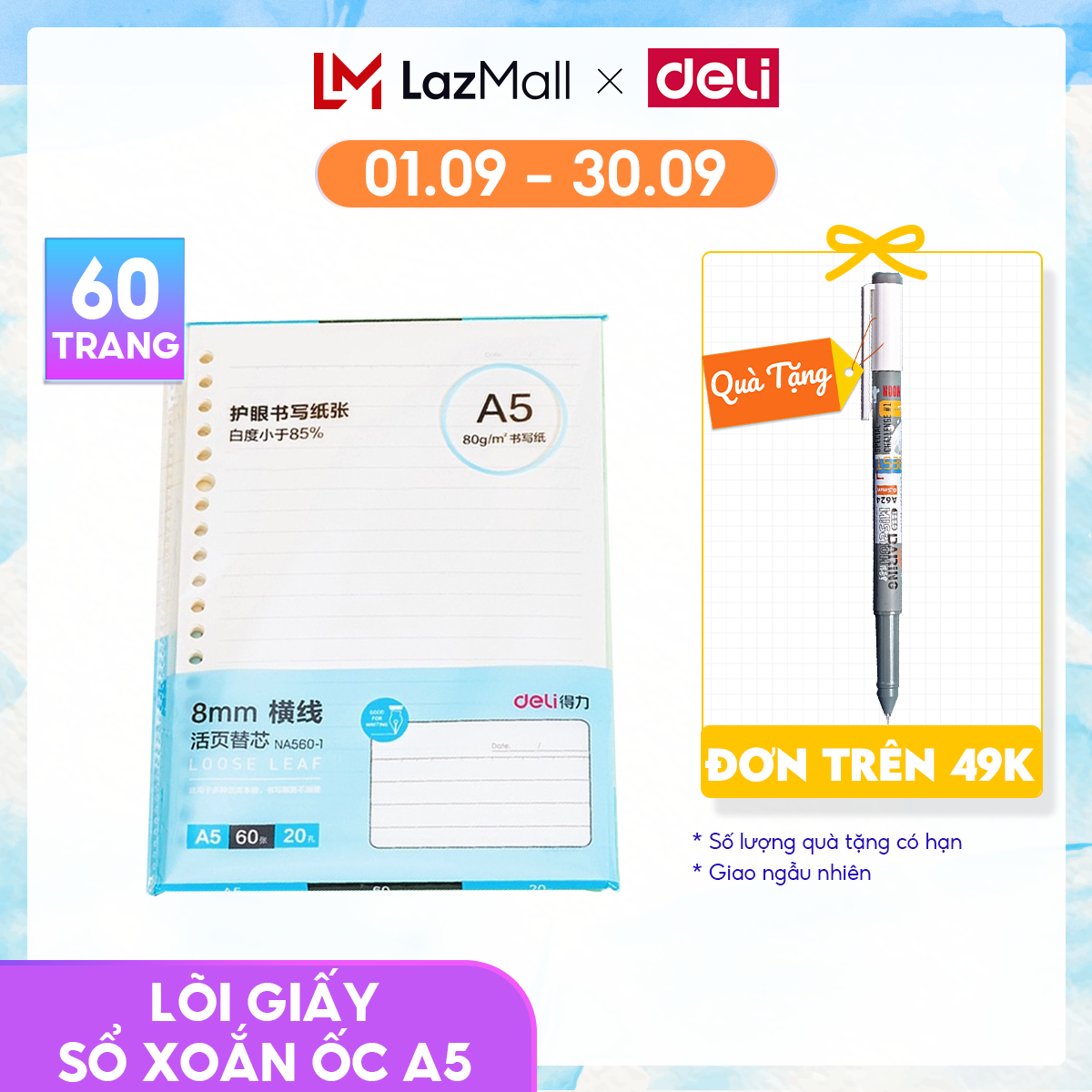 Sổ Tay Chi Chép/Sổ Còng DELI Màu Sắc Có Thể Thay Lõi A5 60 Trang - NA560