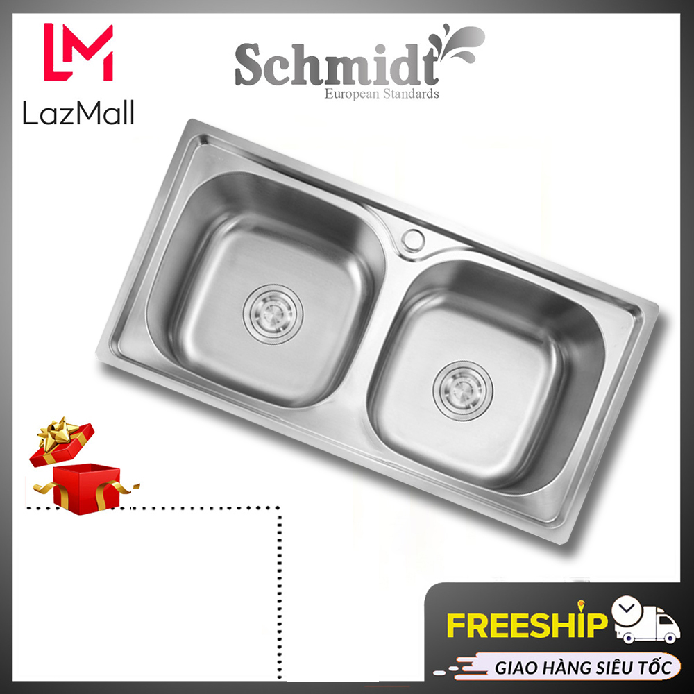 Chậu Rửa Chén Bát 2 Hố Cân Inox 201/304 Schmidt 7843 , Bồn Chậu 2 Hố Cân, Chau Rua Chen, Bon Rua Mat Nguyên Đúc 78x43x23, Thiết Kế Kiểu Dáng Sang Trọng, Đẹp Mắt, Gọn Gàng- Hàng Chính Hãng