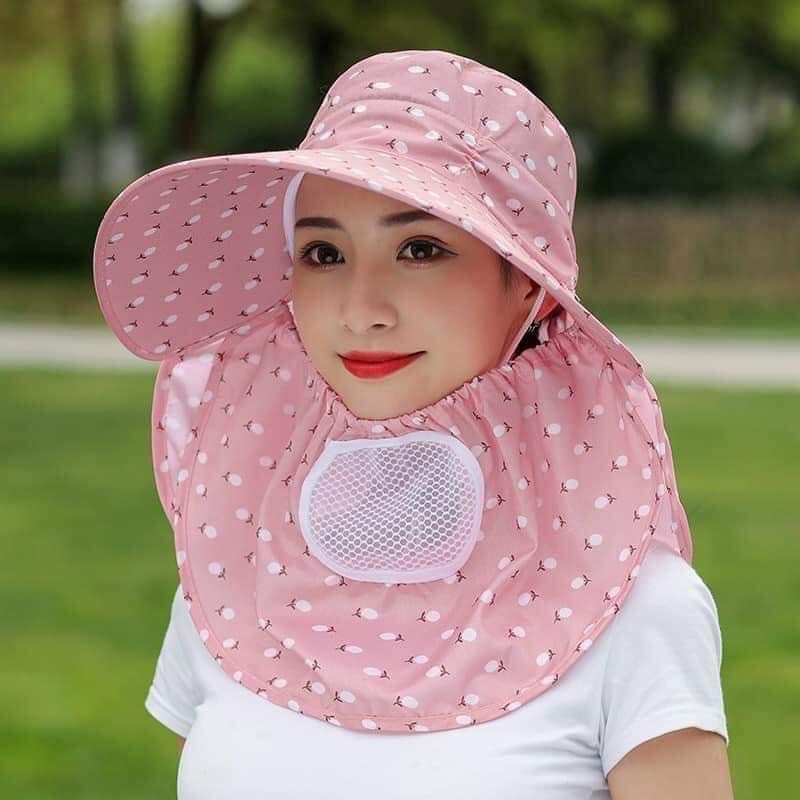 Mũ Chống Nắng Nữ Mùa Hè Vành Rộng, Nón Đi Nắng + Khẩu Trang, thô Kaki Thoáng Khí , Không Cong Gẫy