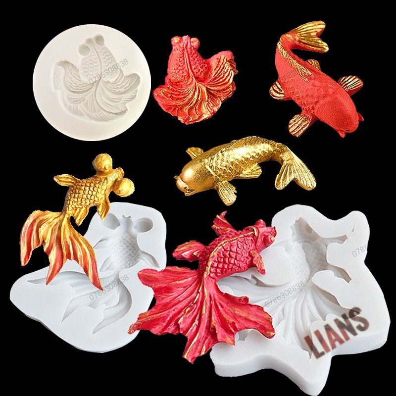 Khuôn silicon 3d hình cá chép, cá koi, cá vàng đuôi xòe. cá 3 đuôi làm rau câu socola-banh fondant đổ resin
