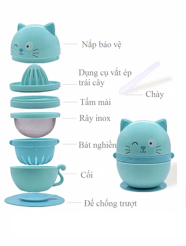 (Có video) Bộ chế biến ăn dặm kiểu nhật hình mèo