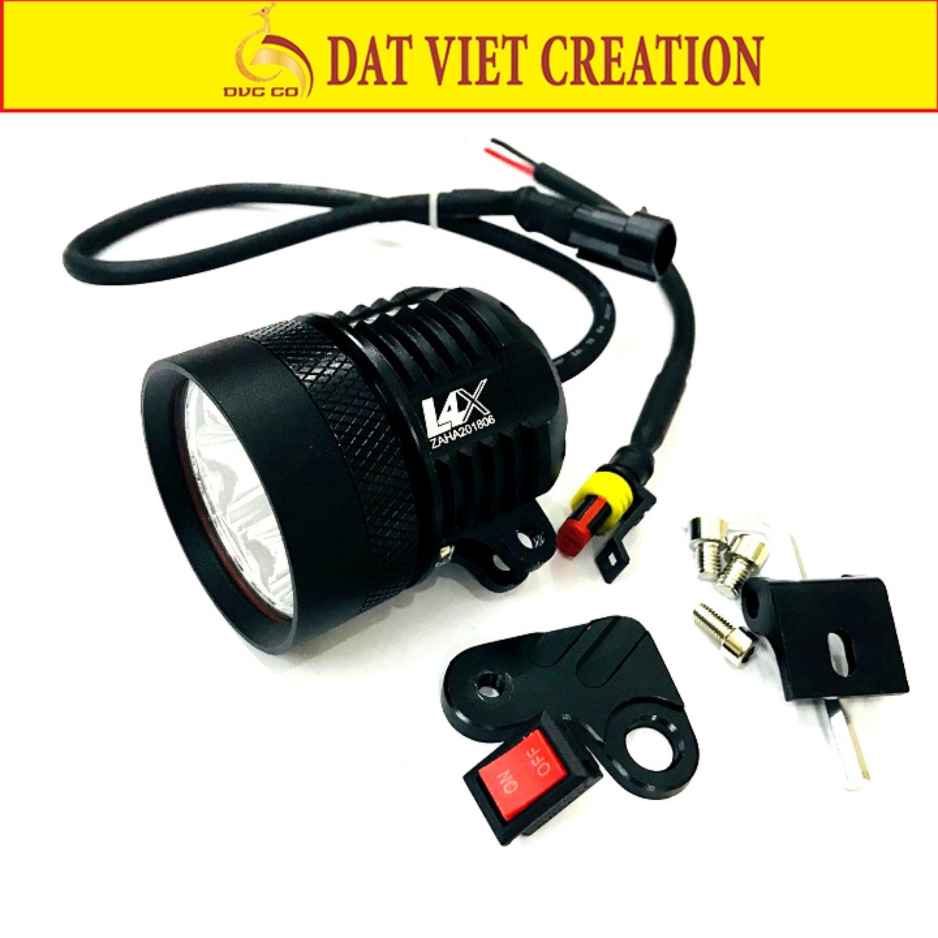 Đèn led trợ sáng xe máy, ô tô L4X Dat Viet Creation tặng PAT gắn chân gương/kiếng, công tắc on/off