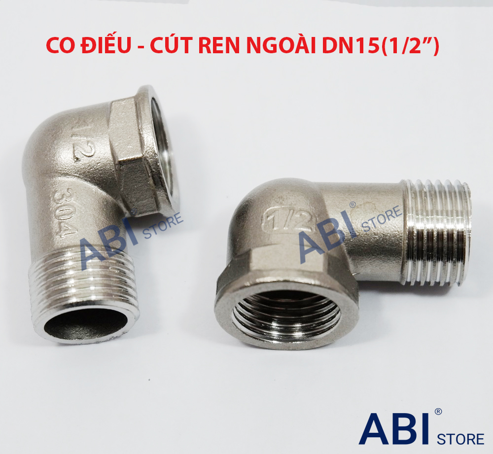 1 cái Cút nối ren ngoài 21, co điếu inox, cút vuông hàng dày đẹp giá rẻ