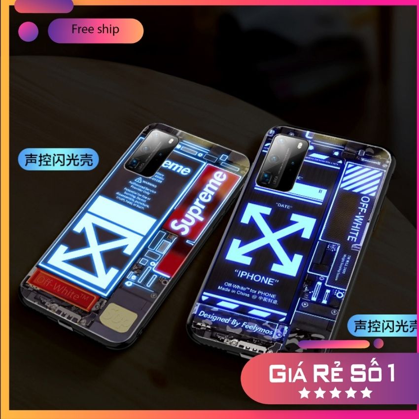 Ốp Điện Thoại Iphone Phát Sáng Đèn LED Điều Khiển Bằng Giọng Nói Trường Hợp Điện Thoại Ốp Lưng Điện Thoại Phát Quang Logo Mạnh Chống Vân Tay Tương Thích Cho iPhone 7/8/SE X XR XS Max 11 12 Pro Max