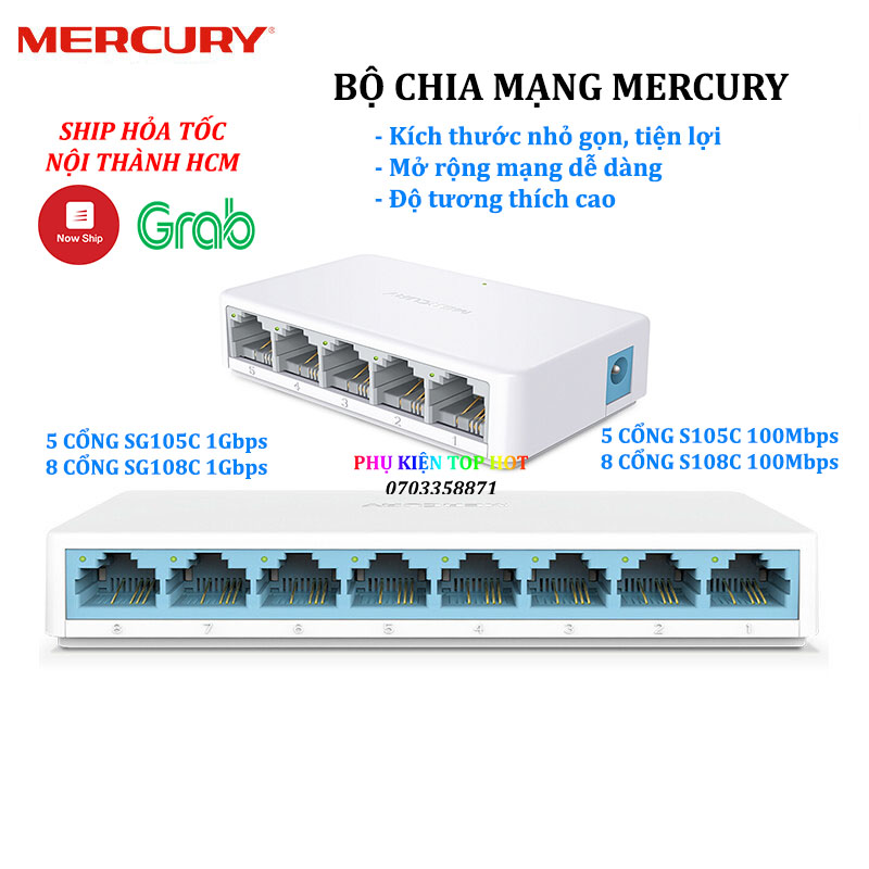 Bộ chia mạng 5 / 8 cổng Switch Mercury S105C S108C (10/100Mbps), SG105C SG108C 1Gbps chia tín hiệu lan - Hàng chính hãng