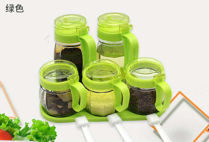 [HCM][combo5 hủ] Bộ 5 hủ thủy tinh đựng gia vị cao cấp tiện lợi- kệ đựng gia vị - hủ gia vị kèm muỗng- giao màu ngẫu nhiên