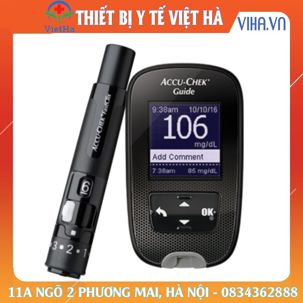 Máy đo đường huyết cao cấp Accuchek Guide ĐỨC 25 que thử 25 kim Hàng Xách tay