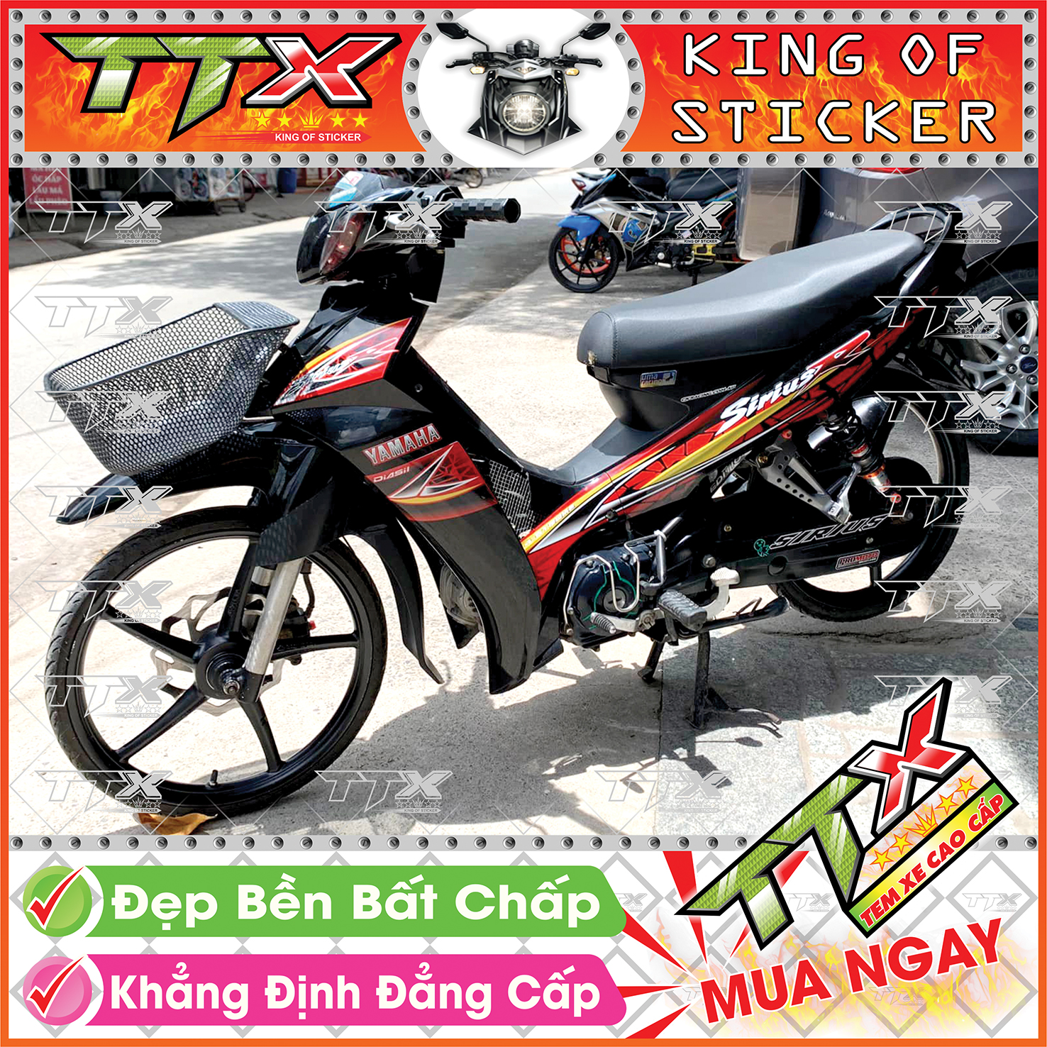 Tem xe sirius áo đen đỏ vàng chữ r - tem sirius 110 đỏ đen vàng siêu đẹp - mẫu team sirius đen đỏ vàng